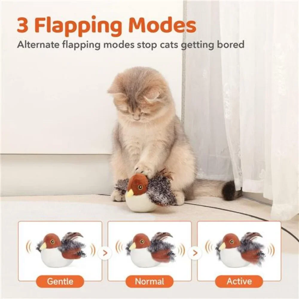 Cat Toys Rechargeable Flapping Bird Sparrow, Lifelike Chirp Tweet,